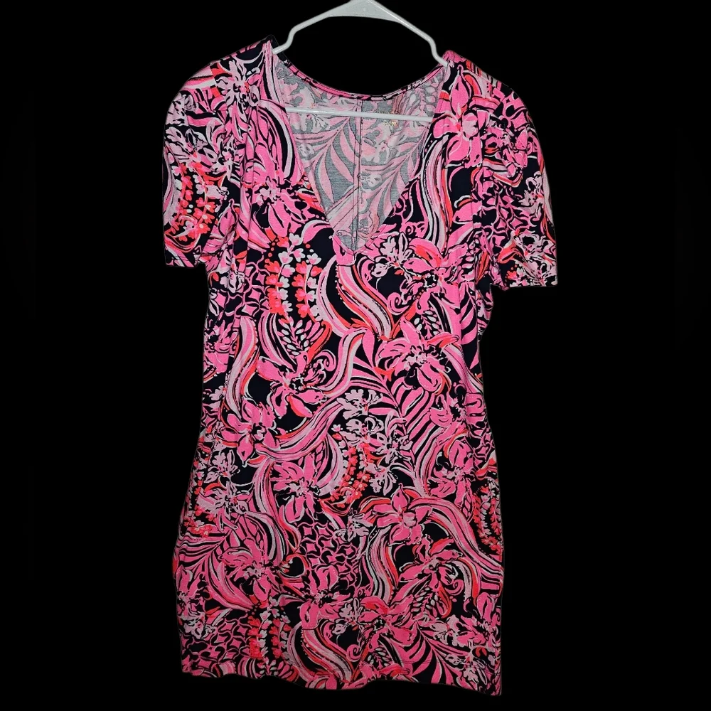 Lilly Pulitzer Vibrant Pink and Navy Midi Dress - Picture 2 of 7